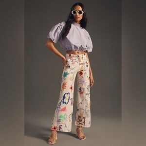 Maeve Cropped Printed Wide-Leg Carpenter Pant